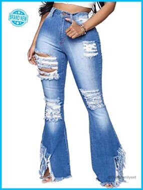 High Rise Skinny Ripped Bell Bottom Jeans Flared Denim Pants